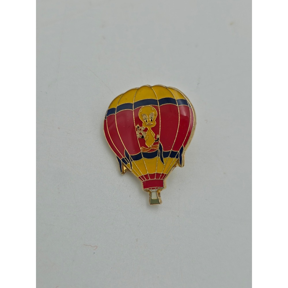 Vintage Looney Tunes Tweety Bird Hot Air Balloon Enamel Pin Red Yellow Gold Tone